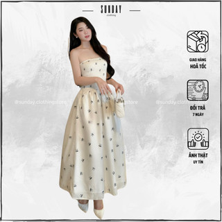 Đầm Maxi Cúp Ngực Đi Biển, Đầm Cúp Ngực Bo Chun Dáng Dài Tiểu Thư Bow Dress - Sunday Clothing DAM022