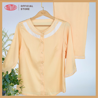 Đồ Bộ Dài Trơn Phối Ren Màu Vàng Nhạt 1Y92U202 - Thái Tuấn