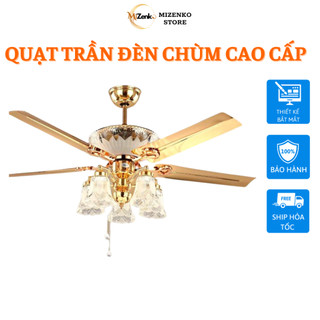 Quạt trần mizenko qtdf2215 trang trí phòng khách - quạt trần đèn chùm hiện đại, sang trọng