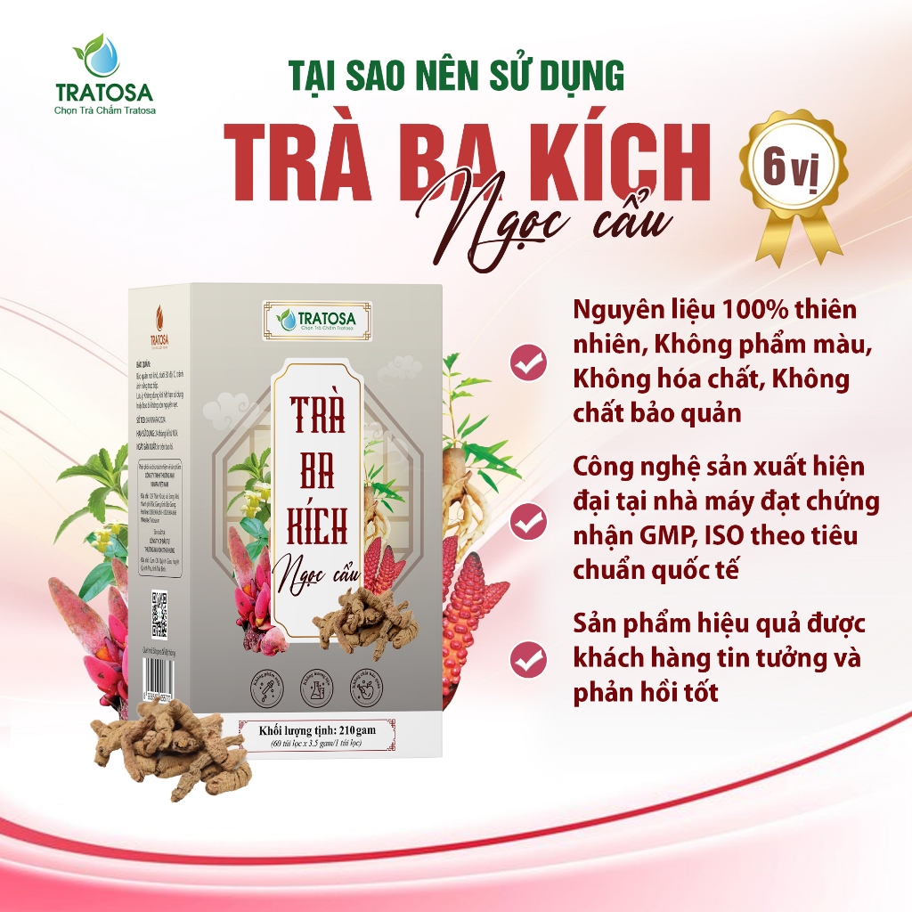 Trà ba kích ngọc cẩu 6 vị giúp Bổ thận,tráng dương,cải thiện thận yếu,đau lưng,tiểu đêm, ngăn ngừa xuất tinh sớm TRATOSA