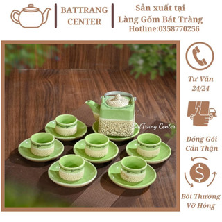 (8 KIỂU DÁNG)Bộ Ấm Chén Pha Trà Men Lưới Xanh-Gốm Bát Tràng