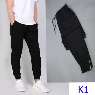 Quần jogger nam lưng chun bo gấu phối khóa zip gót vải kaki co giãn mềm mịn năng động cá tính