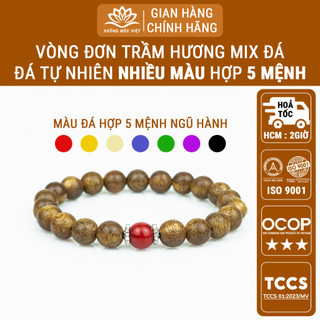 Vòng Tay Trầm Hương Xưởng Mộc Việt - Hạt Tròn Mix Đá Tự Nhiên Cho Nữ Size 8mm
