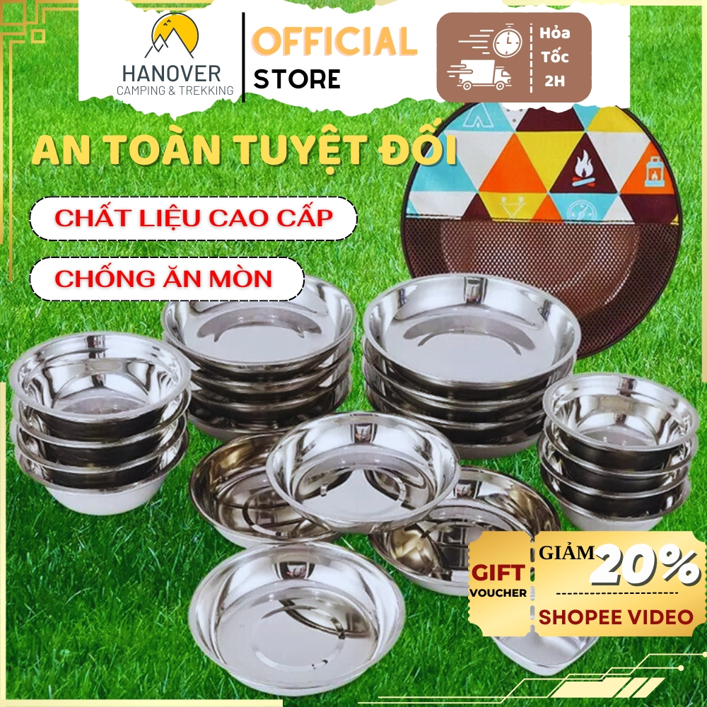 Bộ Bát Đĩa Camping Dã Ngoại Chính Hãng CLS Inox 304 An Toàn, Bộ Chén Đĩa Có Lớp Phủ Chống Mài Mòn