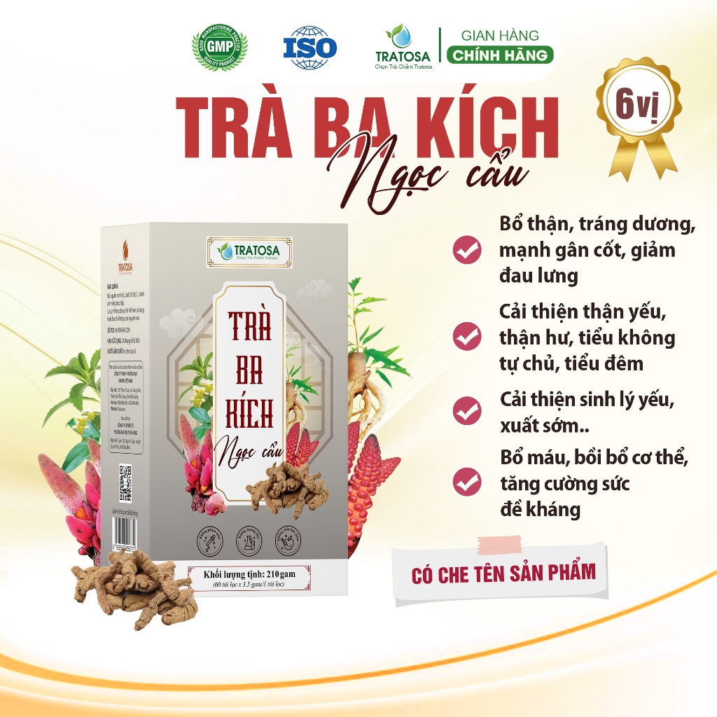 Trà ba kích ngọc cẩu 6 vị giúp Bổ thận,tráng dương,cải thiện thận yếu,đau lưng,tiểu đêm, ngăn ngừa xuất tinh sớm TRATOSA