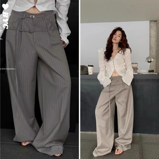 Quần Kẻ Cotton Ống Suông Phối Dây Đai Thanh Lịch Phong Cách Châu Âu 𝑩𝒚𝒄𝒂𝒎𝒄𝒂𝒎