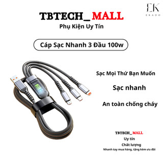 Dây cáp sạc siêu nhanh 3 đầu 100W SOPMEDIA EKADO Micro USB Type C 3 trong 1 dây cáp dữ liệu TB06 EKADO