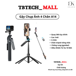Gậy chụp ảnh 4 chân gậy chụp hình A14 cao 1m8 có điều khiến kết nối bluetooth  hỗ trợ gắn máy ảnh livestream TB66 EKADO