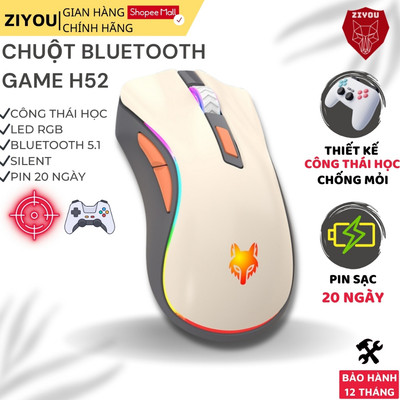 Chuột Không Dây Gaming Led PRO Ziyou H52 Công Thái Học Bluetooth 5.1 và USB 2.4G Pin Sạc 20 Ngày
