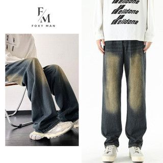 Quần Jean Nam Suông Ống Rộng BAGGY RETRO Jeans WASH Mài Cạp Cao ,Quần Bò Nam Nữ Đứng Form Chất Co Giãn FOXYMAN