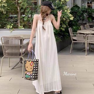 MARINE Váy lưới cổ yếm dáng xuông dài phong cách ulzzang Hàn Quốc [V56]