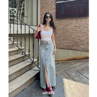 Chân váy jean midi xẻ trước M17 URATV