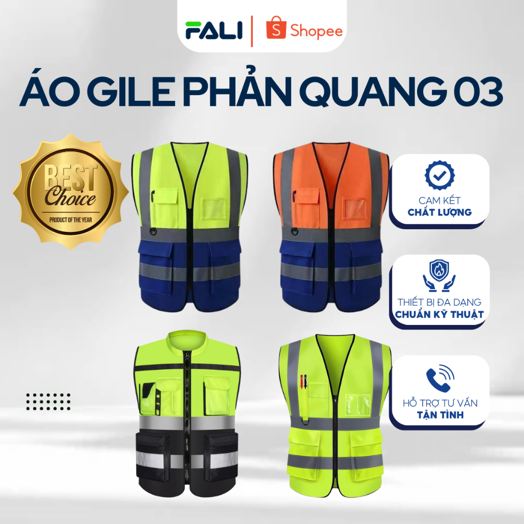 Áo gile phản quang có túi FL-APQ-03, áo phản quang bảo hộ lao động cho kỹ sư, công nhân màu xanh lá, xanh dương | FALI