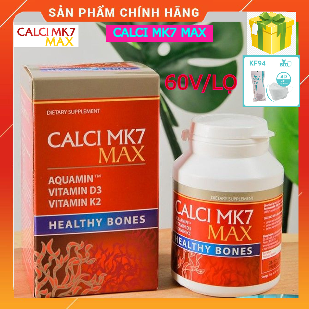 Calci MK7 Max Bổ sung canxi tảo đỏ tự nhiên K2D3 MK7 hộp 60v - Tăng chiều cao cho trẻ dậy thì, bà bầu, người loãng xương