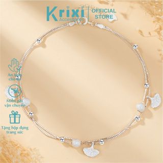 Lắc chân bạc 925 Krixi Silver, vòng chân nữ dây đôi lá cọ kết hợp hạt bi tròn 10LC03