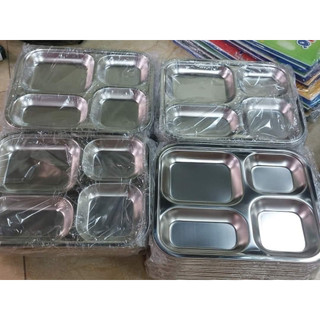 Khay cơm inox 4 ngăn, 5 ngăn nông - sâu cho bé ăn bán trú