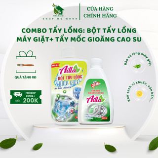 Combo vệ sinh máy giặt: bột tẩy lồng máy giặt + tẩy mốc gioăng cao su ailla tặng chổi quét