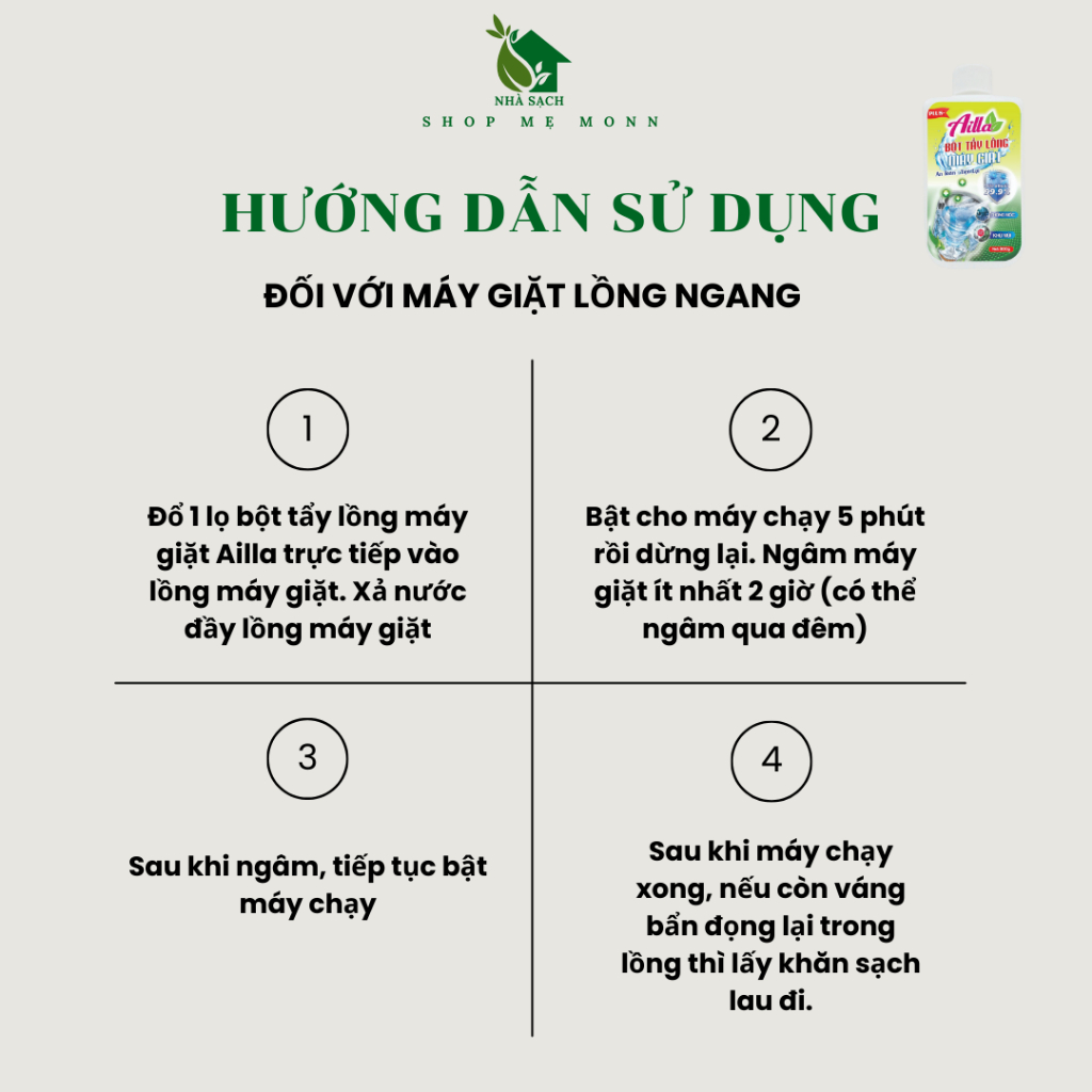 Combo Vệ Sinh Máy Giặt: Bột Tẩy Lồng Máy Giặt + Tẩy Mốc Gioăng Cao Su Ailla Tặng Chổi Quét