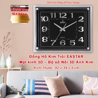 Đồng hồ Treo tường KIM TRÔI EASTAR Cao Cấp Mặt Chữ Nhật – Mặt Kính Tràn Viền 3D – Số Nổi Ánh Kim – Tặng Pin Maxell