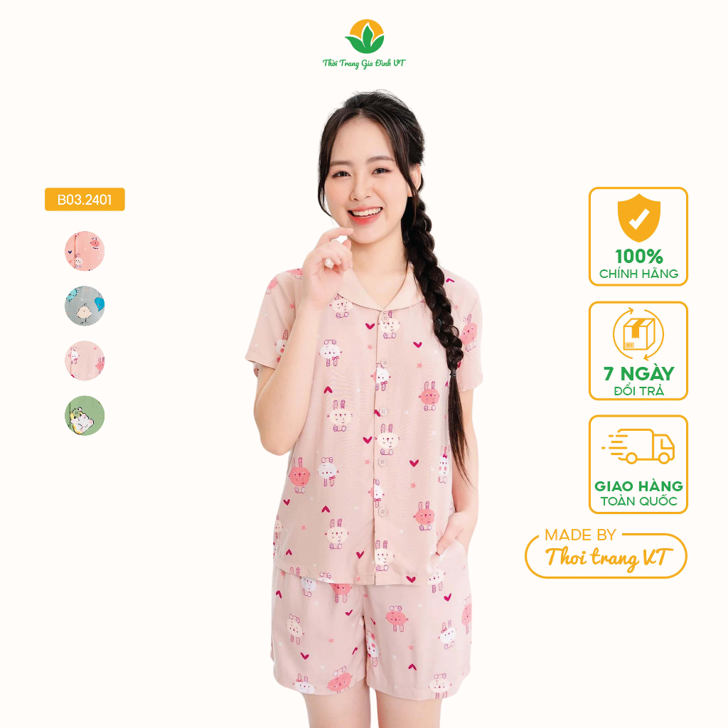 Đồ bộ lanh mùa hè mặc nhà nữ Việt Thắng , bộ ngủ nữ pijama mặc nhà áo cộc quần đùi - B03.2401