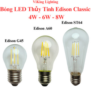 Bóng đèn led thủy tinh giả sợi đốt edison classic g45 a60 st64 4w 6w 8w vàng nắng 3000k bóng trang trí decor ngoài trời