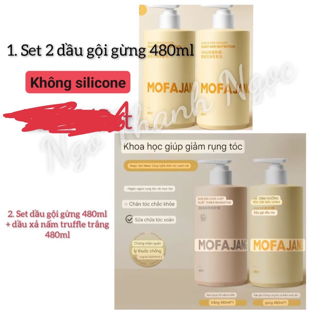 Set 2 dầu gội gừng 480ml hoặc gội xả 480ml Mofajang