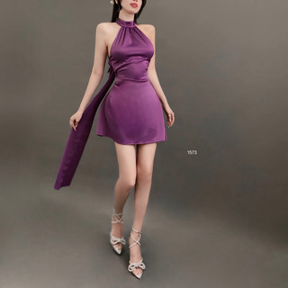 FANCIE - Đầm lụa cổ yếm bảng lụa layer dài sang chảnh, chất lụa cao cấp dày dặn