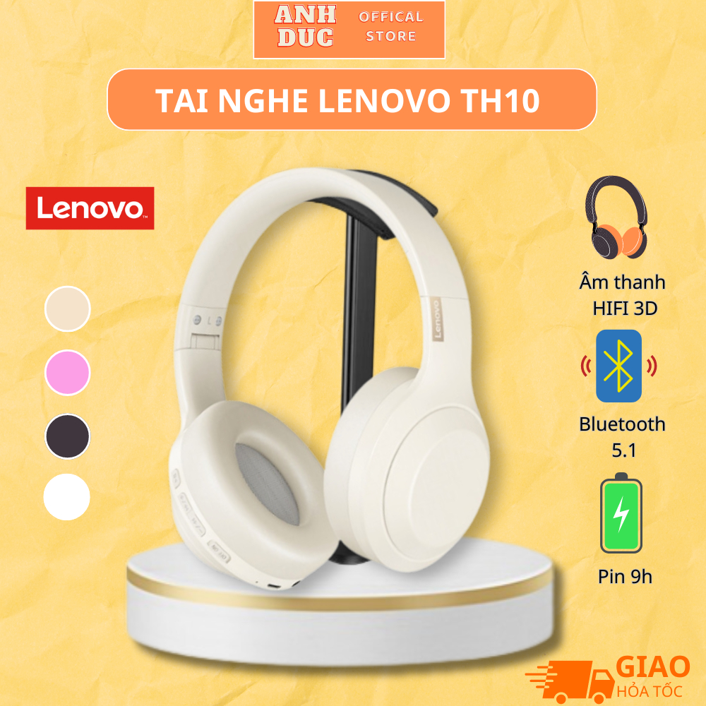 Tai Nghe Bluetooth Chụp Tai LENOVO TH10 Âm Thanh Nổi HiFi Giảm Ồn,Chống Thấm Nước,Có Mic Thích Hợp Cho Android, IOS , PC