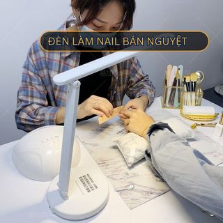 Đèn Làm Nail Bán Nguyệt, Đèn Nối Mi Để Bàn Trang Điểm Led Cảm Ứng 3 Màu Chống Cận, Chống Mỏi Mắt