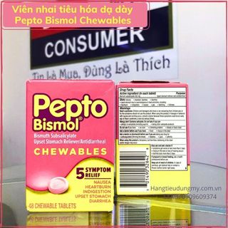 Kẹo nhai hỗ trợ tiêu hóa Pepto bismol chewables
