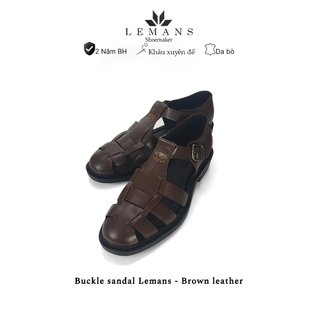 Buckle Sandal Lemans - Brown (nâu sẫm) - Dép rọ Da bò - đế Mckay cao 2.2cm bảo hành chính hãng 24 tháng