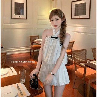 Set váy bồng màu trắng, váy trễ vai phong cách tiểu thư bánh bèo Logastore_L205