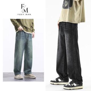 Quần Jean Nam Baggy Xanh RETRO Ống Rộng Xuông Cạp Cao Quần Bò Nam dáng Suông xu hướng Hàn Quốc Ulzzang FOXYMAN