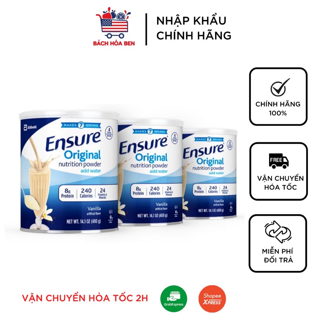 Combo 3 lon Sữa bột Ensure Original Vanilla 400g nội địa Mỹ