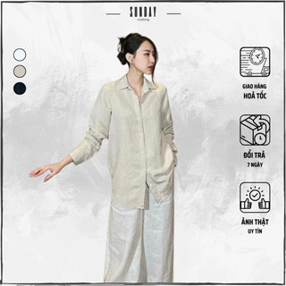 Áo sơ mi linen, áo sơ mi nữ dài tay form rộng linen basic shirt - sunday clothing ao028