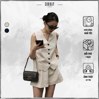 Set Áo Gile Quần Short Linen, Set Ghi Lê Linen, Ghi Lê Nữ Sang Chảnh Amora Set - Sunday Clothing SET005