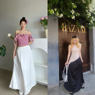 (Váy Lụa dài 96cm suông xoè đuôi cá)Chân váy lụa dáng dài ON House thiết kế form váy chữ A xoè đuôi cá nhẹ, lưng cạp trễ