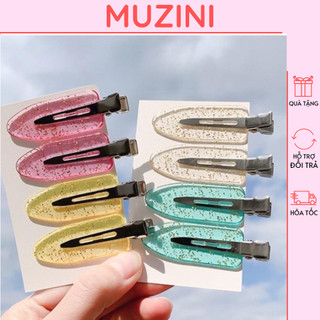 Kẹp tóc mỏ vịt màu trơn phối kim tuyến hot trend Muzini KT05