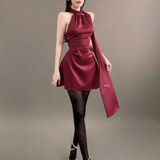 FANCIE - Đầm lụa cổ yếm bảng lụa layer dài sang chảnh, chất lụa cao cấp dày dặn