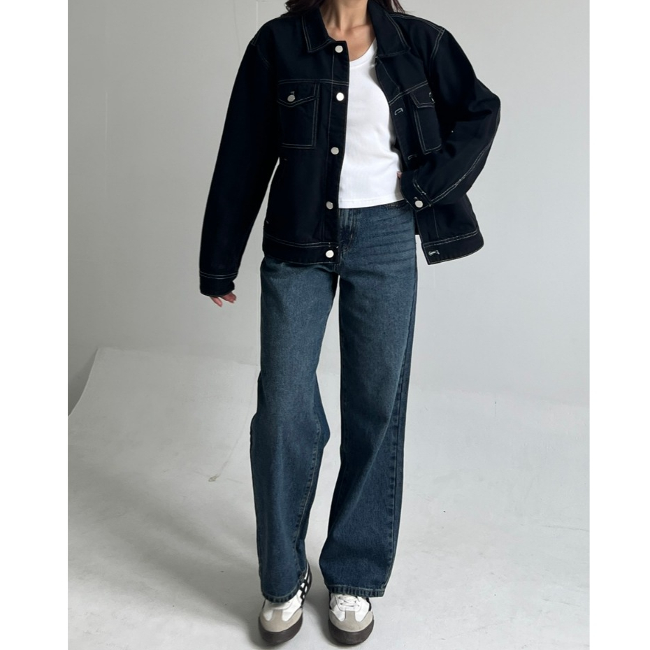 Quần Jean Suông L-03B Không Co Giãn, Lưng Cạp Cao, Màu Xanh Trầm Ánh Rêu Có Wash Hông/Đùi/Mông | BigBuy360 - bigbuy360.vn