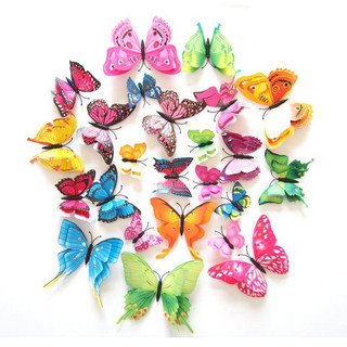 Set 12 con bướm tạo hình 3d 2 tầng - hình dán trang trí tường - có nam châm gắn tủ lạnh, cửa sổ