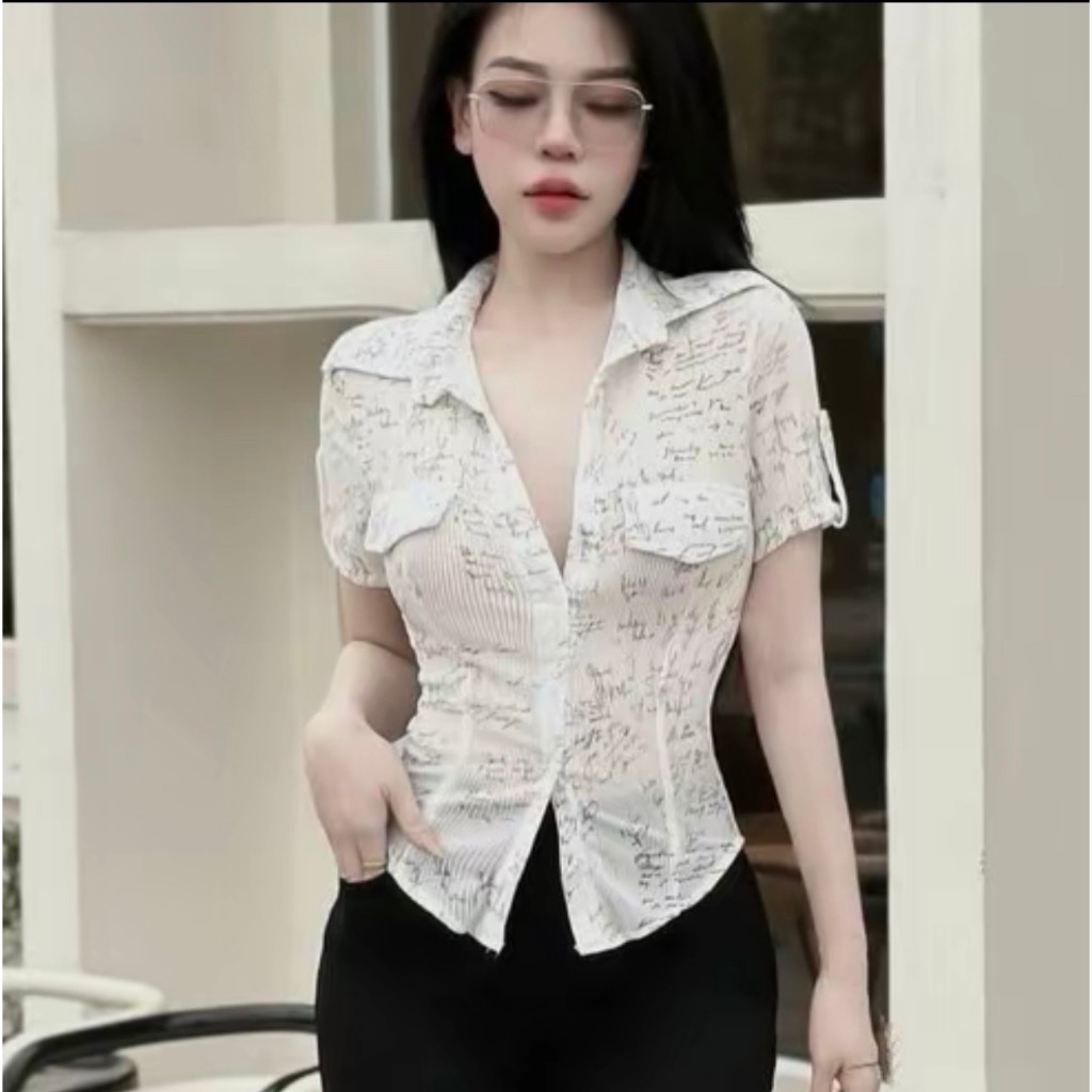 ÁO SƠ MI THUN LƯỚI HỌA TIẾT CHỮ TAY NGẮN ĐUÔI TÔM VẠT BẦU A11