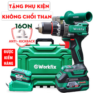 [ANTI-KICKBACK] Máy Khoan Pin 13mm WORKFIX WF-ID160AK Lực 160N Chuyên Khoan Tường, Rút Lõi, Không Chổi Than