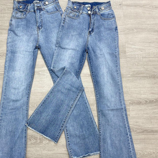 Quần jean nữ ỐNG LOE MÀU XANH NHẠT LOANG PHỐI LẮP TÚI + KHUY chất jean co giãn tốt LOE-T-6