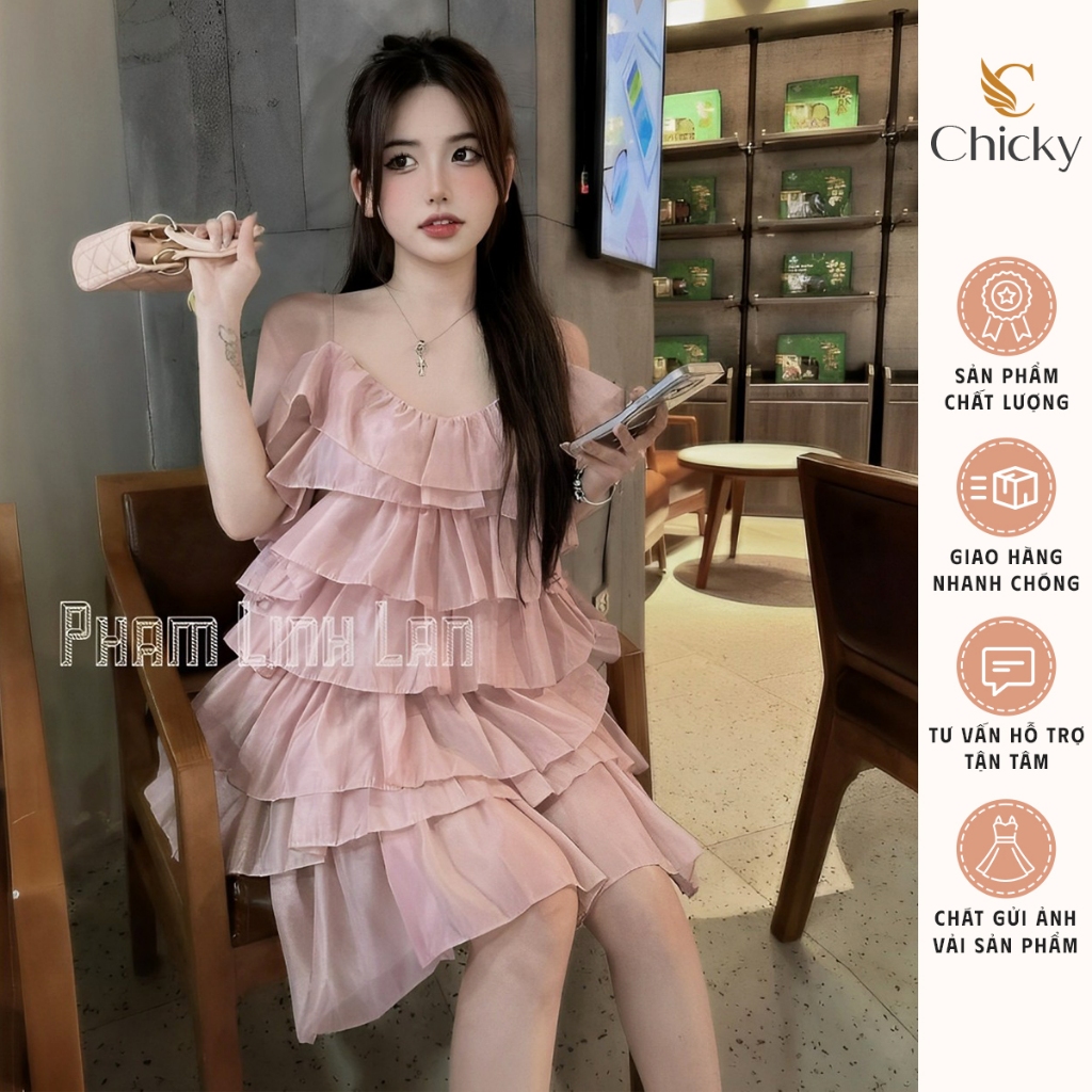 Đầm Váy Hai Dây Babydoll Dáng Suông Phối Voan Bèo Tầng 2 Lớp Mini Dáng Xòe Tone màu Tím Hồng Pastel 