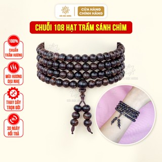 Vòng tay chuỗi 108 hạt trầm hương sánh chìm Sơn Mộc Hương đeo tay nam nữ phong thủy may mắn tài lộc
