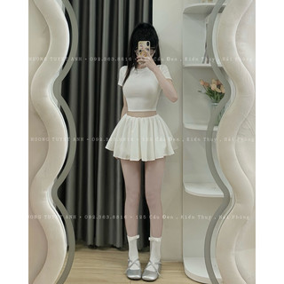 Set đồ nữ áo croptop cổ chân váy xoè siêu dễ thương