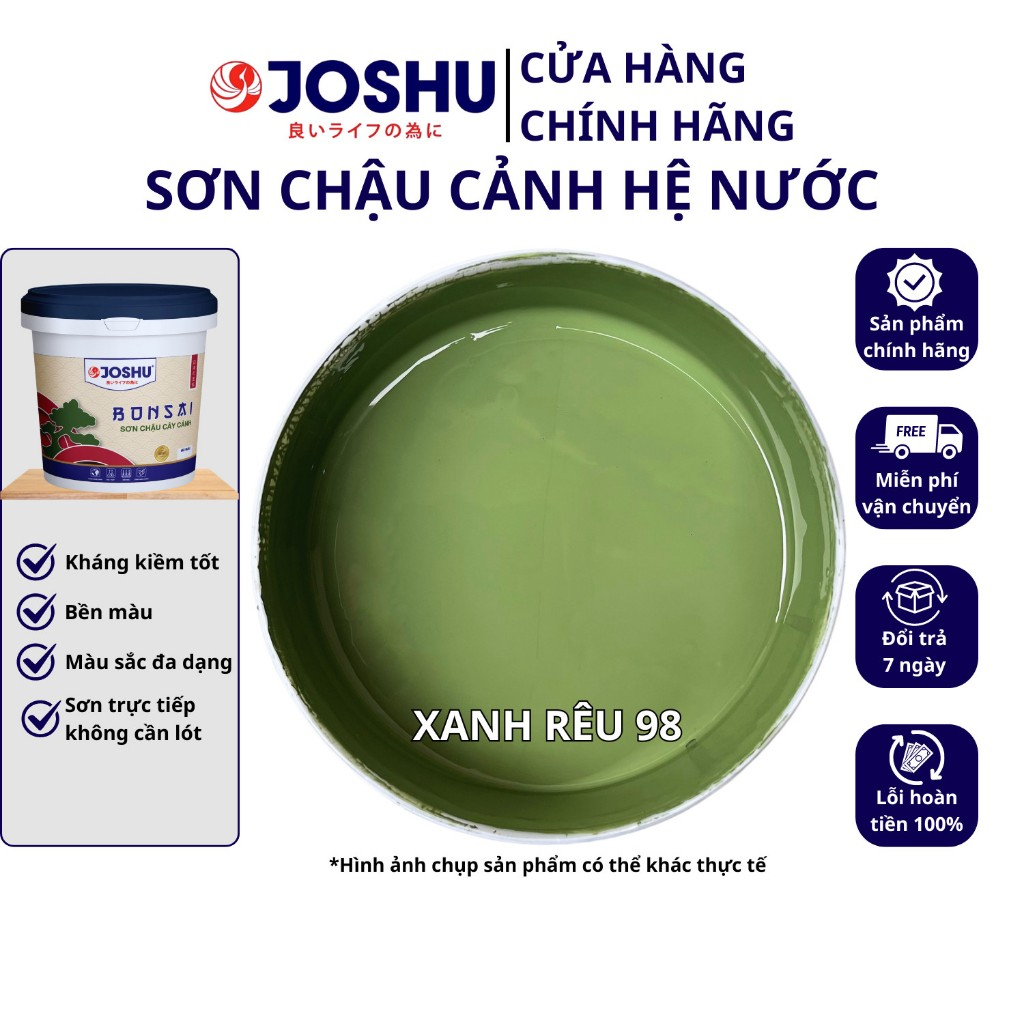 Sơn chậu cảnh JOSHU màu Xanh Rêu hộp 1Kg - 4Kg, Sơn ngoại thất, có kháng kiềm