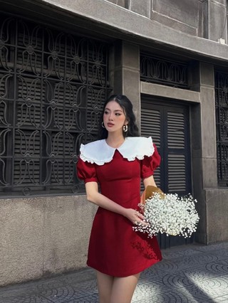 [Sẵn giao] Monna Dress | Đầm ngắn tay phồng cổ bèo thuỷ thủ, sang trọng nữ tính đi tiệc, hẹn hò, đầm kiểu