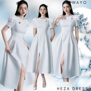 [Heza Dress] Đầm WAYO thiết kế cổ tròn tay bồng phối tag đá cao cấp sang trọng xẻ tà cách điệu dự tiệc xinh đẹp